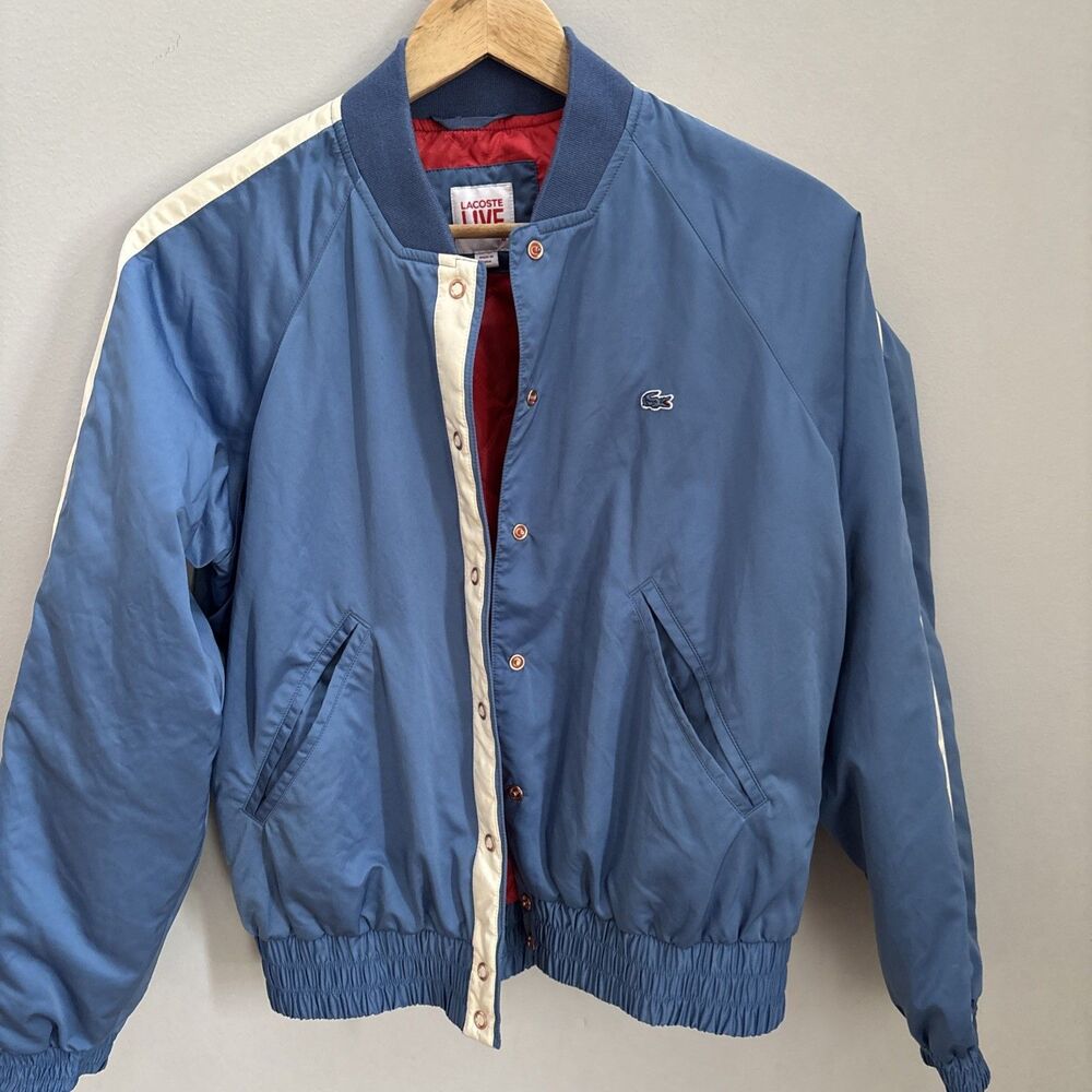 Lacoste Live SateenZipped Bomber Jacket Y2K Prepster Lined Crocodile Logo Blue M